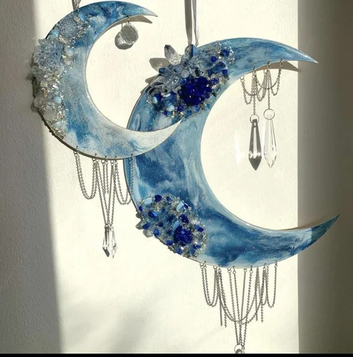 Blue Resin Moon Shape Wall Hanging